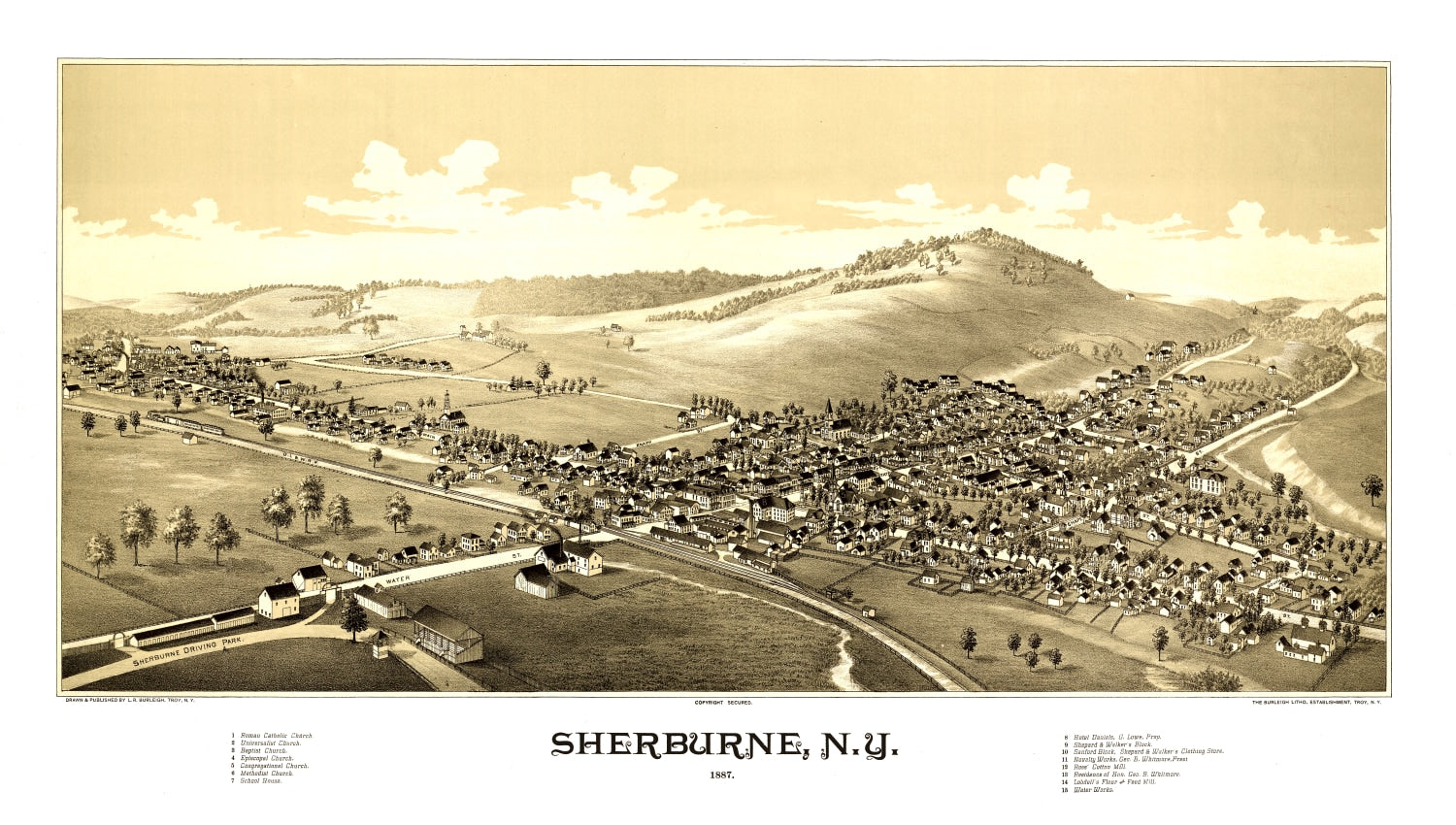 Vintage Map of Sherburne, New York 1887