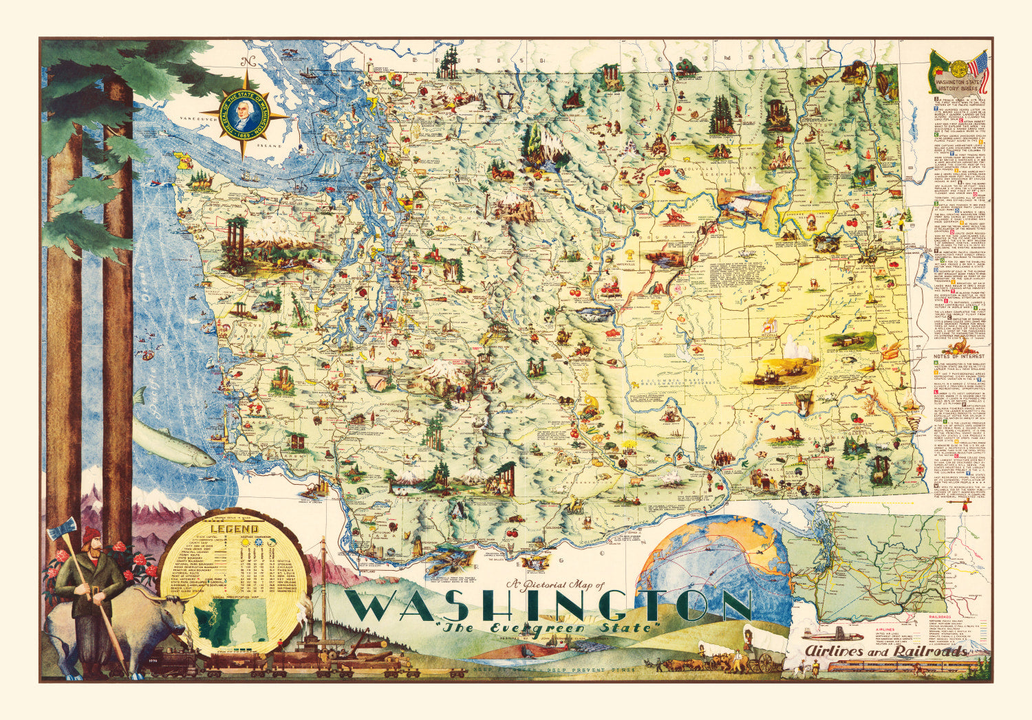 Vintage Map of Washington 1948
