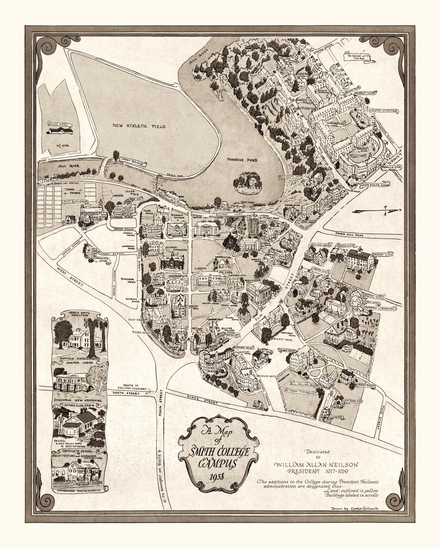 Vintage Map of Smith College, 1938