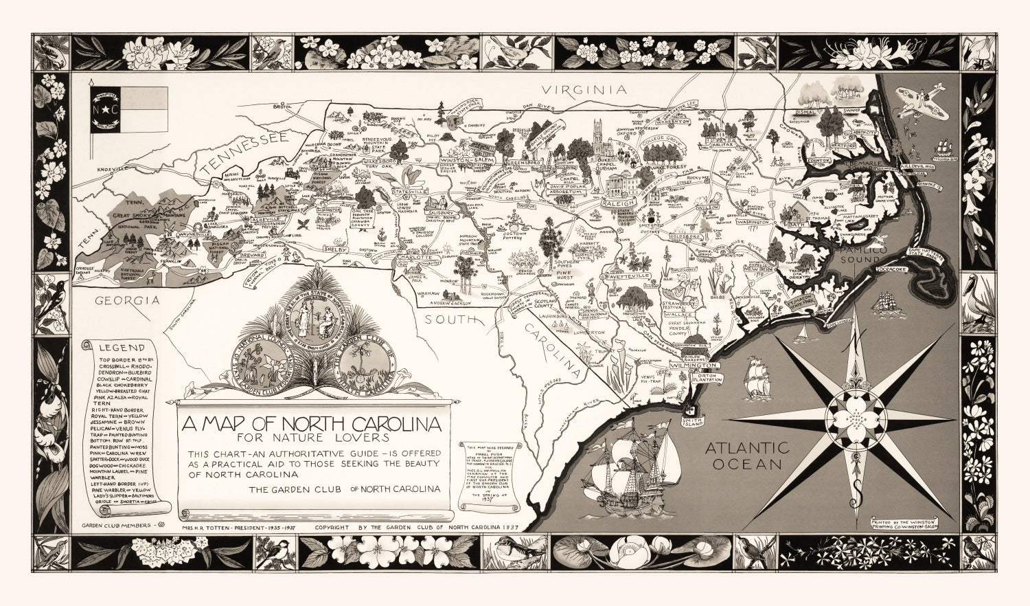Vintage Map of North Carolina 1937