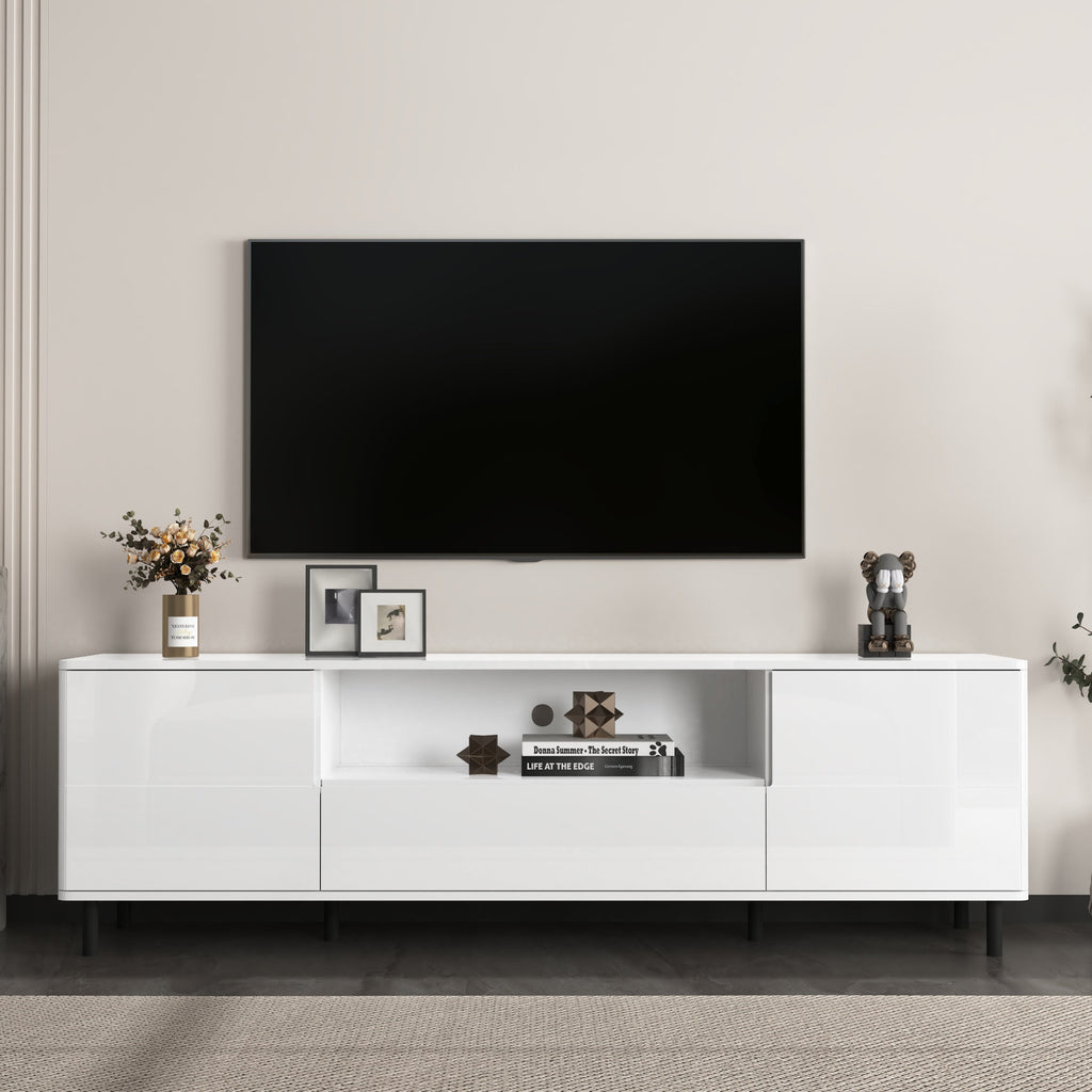 High Gloss Panel Modern TV Console, TV Stand, Entertainment Center with Storage Shelves,TV Cabinet for Living Room, Bedroom, Cloud White 63x15.74x19.68 inch
