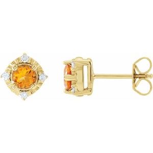 14K Yellow Gold Natural Citrine & .08 CTW Natural Diamond Halo-Style Earrings