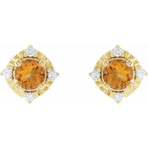 14K Yellow Gold Natural Citrine & .08 CTW Natural Diamond Halo-Style Earrings – image 2