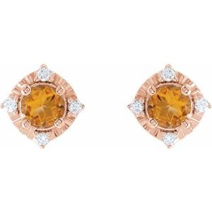 14K Rose Gold Natural Citrine & .08 CTW Natural Diamond Halo-Style Earrings – image 2