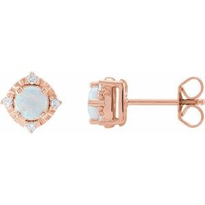 14K Rose Gold Lab-Grown White Opal & .08 CTW Natural Diamond Halo-Style Earrings