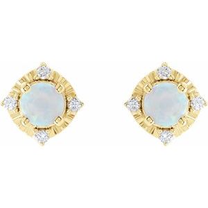 14K Yellow Gold Lab-Grown White Opal & .08 CTW Natural Diamond Halo-Style Earrings – image 2