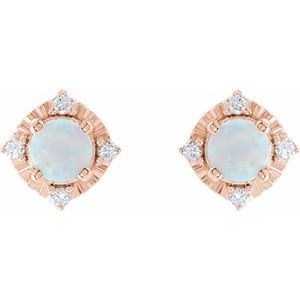 14K Rose Gold Lab-Grown White Opal & .08 CTW Natural Diamond Halo-Style Earrings – image 2