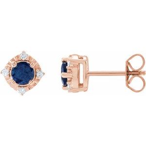 14K Rose Gold Lab-Grown Blue Sapphire & .08 CTW Natural Diamond Halo-Style Earrings
