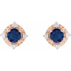 14K Rose Gold Lab-Grown Blue Sapphire & .08 CTW Natural Diamond Halo-Style Earrings – image 2