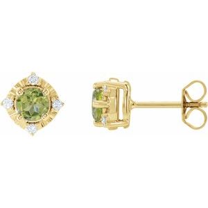 14K Yellow Gold Natural Peridot & .08 CTW Natural Diamond Halo-Style Earrings