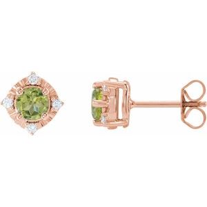 14K Rose Gold Natural Peridot & .08 CTW Natural Diamond Halo-Style Earrings
