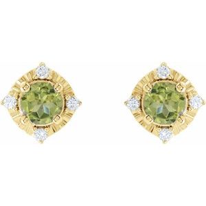 14K Yellow Gold Natural Peridot & .08 CTW Natural Diamond Halo-Style Earrings – image 2