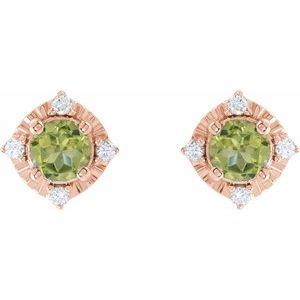 14K Rose Gold Natural Peridot & .08 CTW Natural Diamond Halo-Style Earrings – image 2