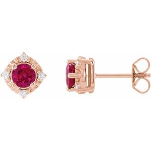 14K Rose Gold Lab-Grown Ruby & .08 CTW Natural Diamond Halo-Style Earrings