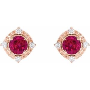14K Rose Gold Lab-Grown Ruby & .08 CTW Natural Diamond Halo-Style Earrings – image 2