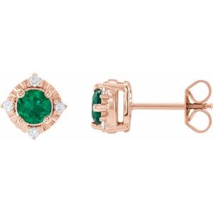 14K Rose Gold Lab-Grown Emerald & .08 CTW Natural Diamond Halo-Style Earrings