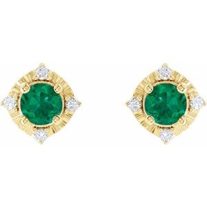 14K Yellow Gold Lab-Grown Emerald & .08 CTW Natural Diamond Halo-Style Earrings – image 2