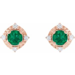 14K Rose Gold Lab-Grown Emerald & .08 CTW Natural Diamond Halo-Style Earrings – image 2