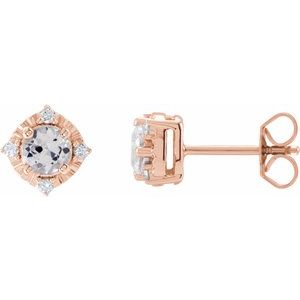 14K Rose Gold Lab-Grown White Sapphire & .08 CTW Natural Diamond Halo-Style Earrings