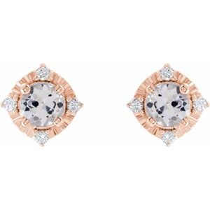 14K Rose Gold Lab-Grown White Sapphire & .08 CTW Natural Diamond Halo-Style Earrings – image 2