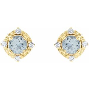14K Yellow Gold Natural Aquamarine & .08 CTW Natural Diamond Halo-Style Earrings – image 2