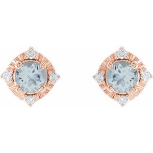 14K Rose Gold Natural Aquamarine & .08 CTW Natural Diamond Halo-Style Earrings – image 2