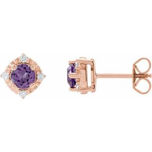 14K Rose Gold Natural Amethyst & .08 CTW Natural Diamond Halo-Style Earrings