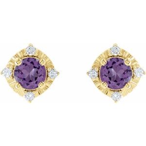 14K Yellow Gold Natural Amethyst & .08 CTW Natural Diamond Halo-Style Earrings – image 2