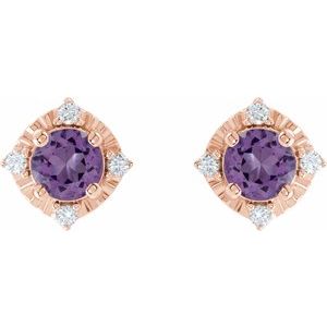 14K Rose Gold Natural Amethyst & .08 CTW Natural Diamond Halo-Style Earrings – image 2