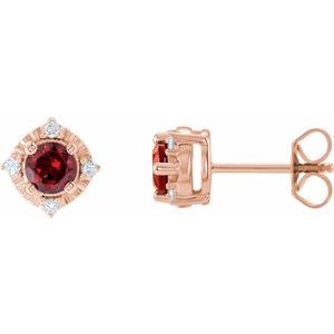 14K Rose Gold Natural Mozambique Garnet & .08 CTW Natural Diamond Halo-Style Earrings