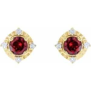 14K Yellow Gold Natural Mozambique Garnet & .08 CTW Natural Diamond Halo-Style Earrings – image 2