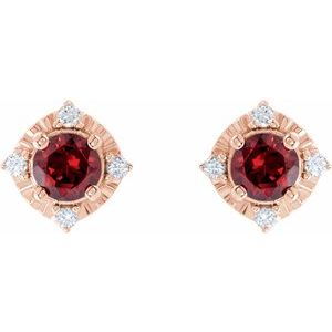 14K Rose Gold Natural Mozambique Garnet & .08 CTW Natural Diamond Halo-Style Earrings – image 2