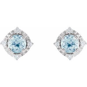 Sterling Silver Natural Sky Blue Topaz & .08 CTW Natural Diamond Halo-Style Earrings – image 2