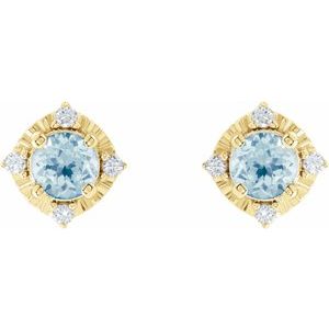 14K Yellow Gold Natural Sky Blue Topaz & .08 CTW Natural Diamond Halo-Style Earrings – image 2