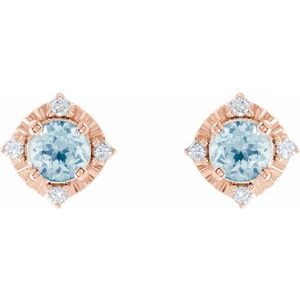 14K Rose Gold Natural Sky Blue Topaz & .08 CTW Natural Diamond Halo-Style Earrings – image 2