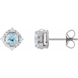 14K White Gold Natural Sky Blue Topaz & .08 CTW Natural Diamond Halo-Style Earrings