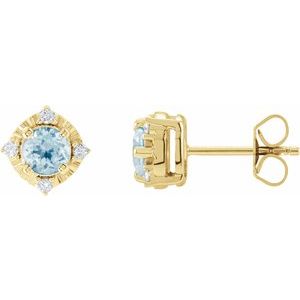 14K Yellow Gold Natural Sky Blue Topaz & .08 CTW Natural Diamond Halo-Style Earrings
