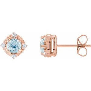 14K Rose Gold Natural Sky Blue Topaz & .08 CTW Natural Diamond Halo-Style Earrings