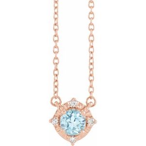 14K Rose Gold Natural Sky Blue Topaz & .04 CTW Natural Diamond Halo-Style 18" Necklace