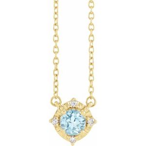 14K Yellow Gold Natural Sky Blue Topaz & .04 CTW Natural Diamond Halo-Style 18" Necklace