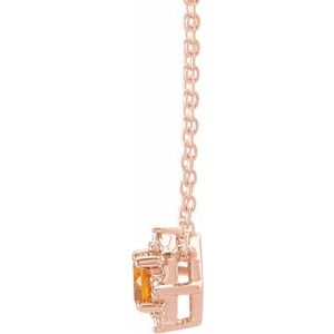 14K Rose Gold Natural Citrine & .04 CTW Natural Diamond Halo-Style 18" Necklace