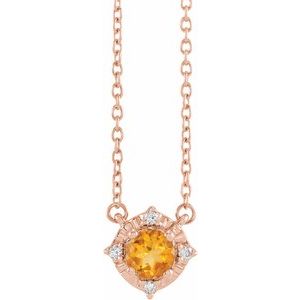 14K Rose Gold Natural Citrine & .04 CTW Natural Diamond Halo-Style 18" Necklace