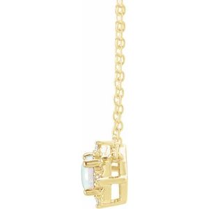 14K Yellow Gold Lab-Grown White Opal & .04 CTW Natural Diamond Halo-Style 18" Necklace