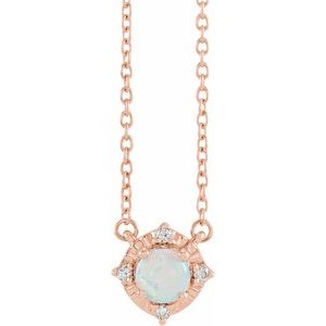 14K Rose Gold Lab-Grown White Opal & .04 CTW Natural Diamond Halo-Style 18" Necklace
