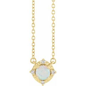 14K Yellow Gold Lab-Grown White Opal & .04 CTW Natural Diamond Halo-Style 18" Necklace