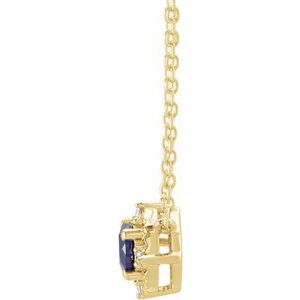 14K Yellow Gold Lab-Grown Blue Sapphire & .04 CTW Natural Diamond Halo-Style 18" Necklace