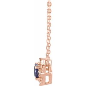 14K Rose Gold Lab-Grown Blue Sapphire & .04 CTW Natural Diamond Halo-Style 18" Necklace