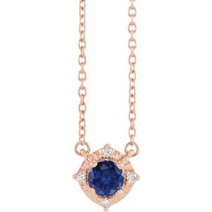 14K Rose Gold Lab-Grown Blue Sapphire & .04 CTW Natural Diamond Halo-Style 18" Necklace