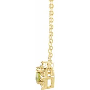14K Yellow Gold Natural Peridot & .04 CTW Natural Diamond Halo-Style 18" Necklace
