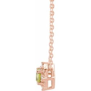 14K Rose Gold Natural Peridot & .04 CTW Natural Diamond Halo-Style 18" Necklace
